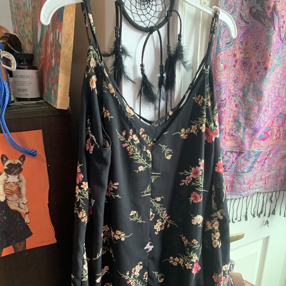 Black Slip Dress with Flowers - Picture 3 of 3
